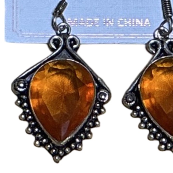 Citrine Dangle 925 Sterling Silver Teardrop Earrings Amber Orange Eve Collection - Picture 6 of 10